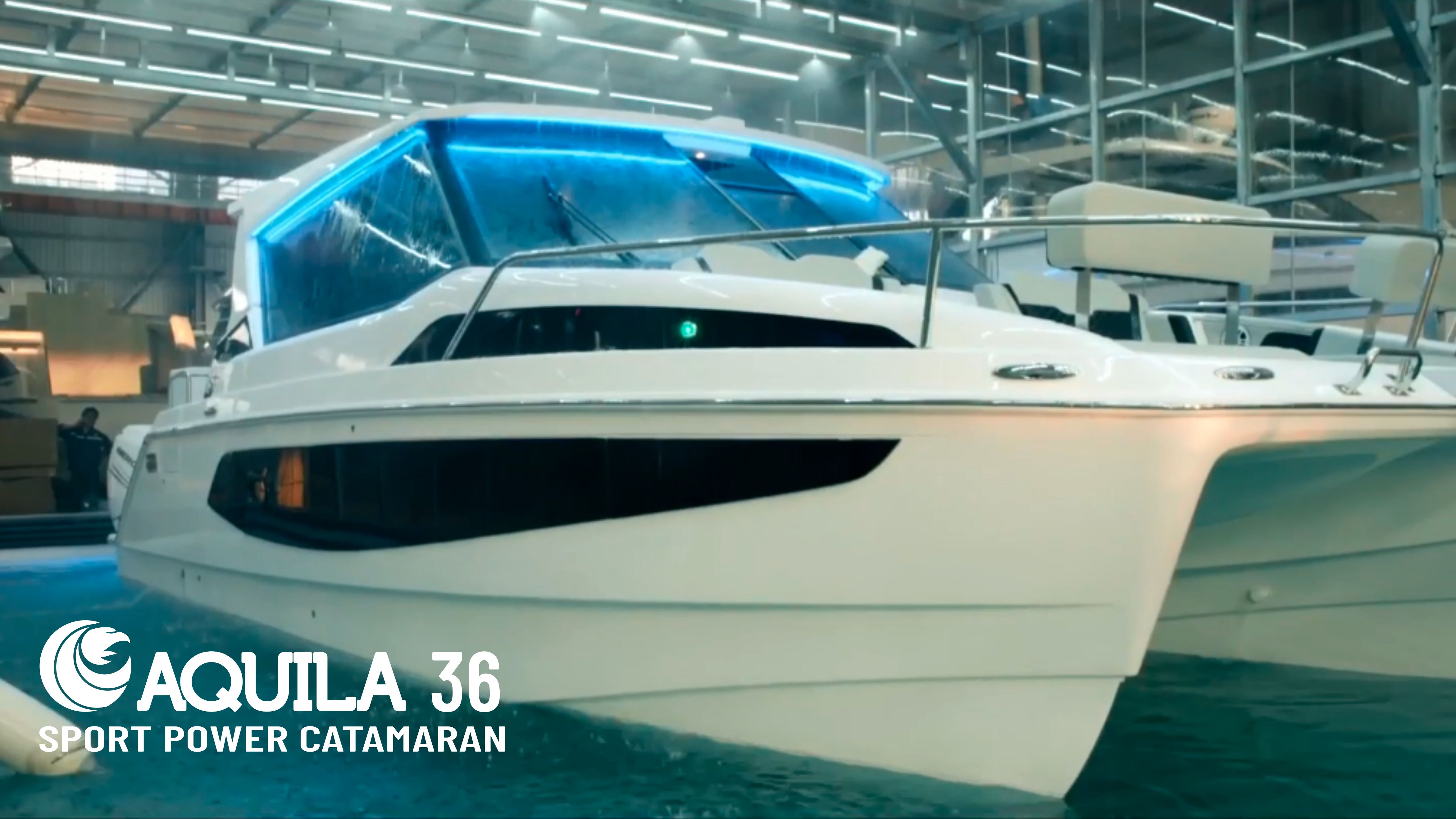 Completed Hull #100 production of the Aquila 36 Power Catamaran